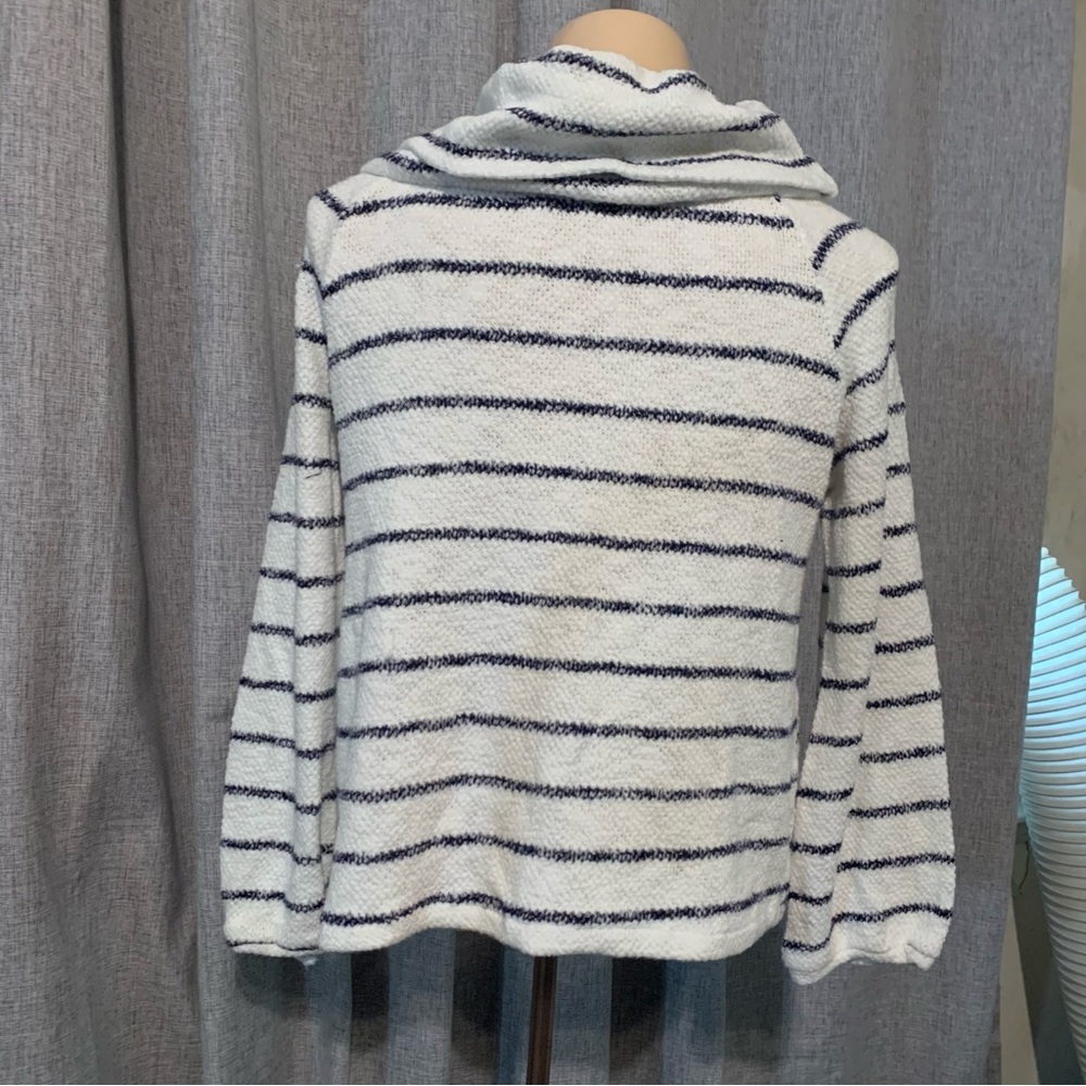 Caslon Womens M  Black White Striped long, ￼Sleeve Pullover Cowl Neck Sweater - Picture 5 of 9